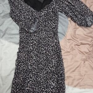 Dynamite Black Floral Long Sleeve Dress